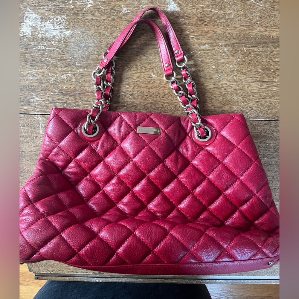 Quilted Red Leather Tote Bag